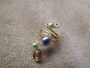 green and purple beaded ear cuff