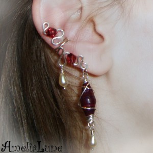 red beaded ear wrap